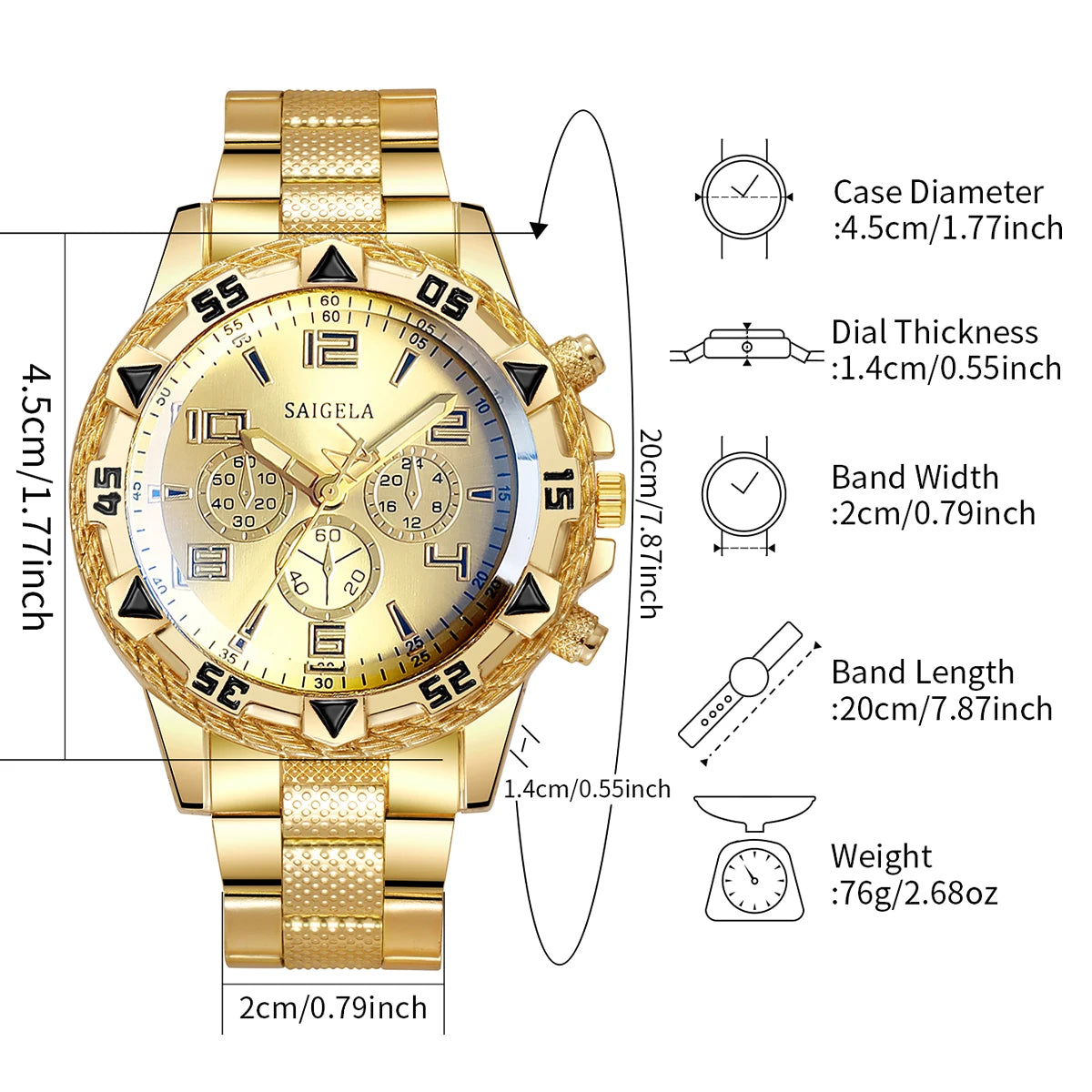 Set Fashion Pessø Steel Band Men's Watches Arabic Dial Man Business Masculino (Box Not Included ）