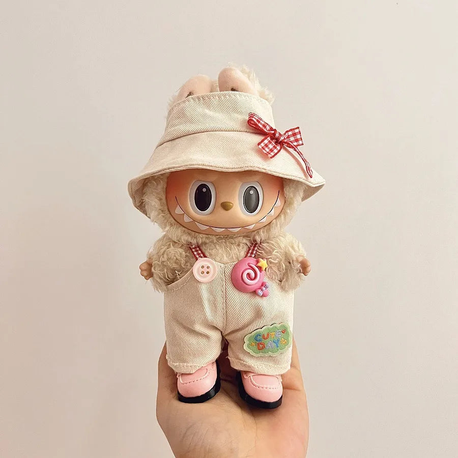 Only clothes Labubu Baby Clothes Vinyl Pulley Cloth 17cm Doll Cute Dress up Casual Set Skirt Plush Toy Clothes