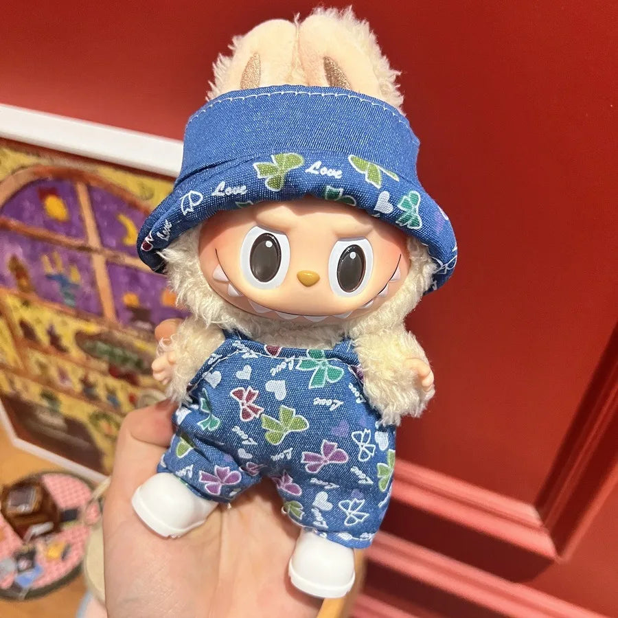 Only clothes Labubu Baby Clothes Vinyl Pulley Cloth 17cm Doll Cute Dress up Casual Set Skirt Plush Toy Clothes