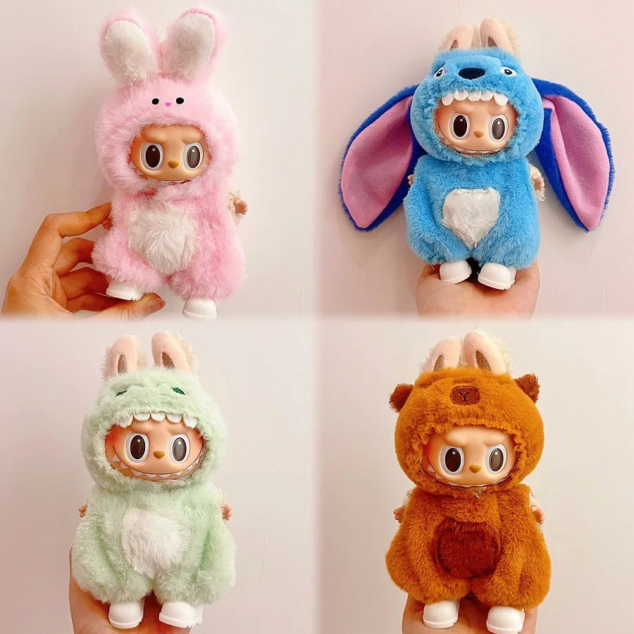 Only clothes Labubu Baby Clothes Vinyl Pulley Cloth 17cm Doll Cute Dress up Casual Set Skirt Plush Toy Clothes