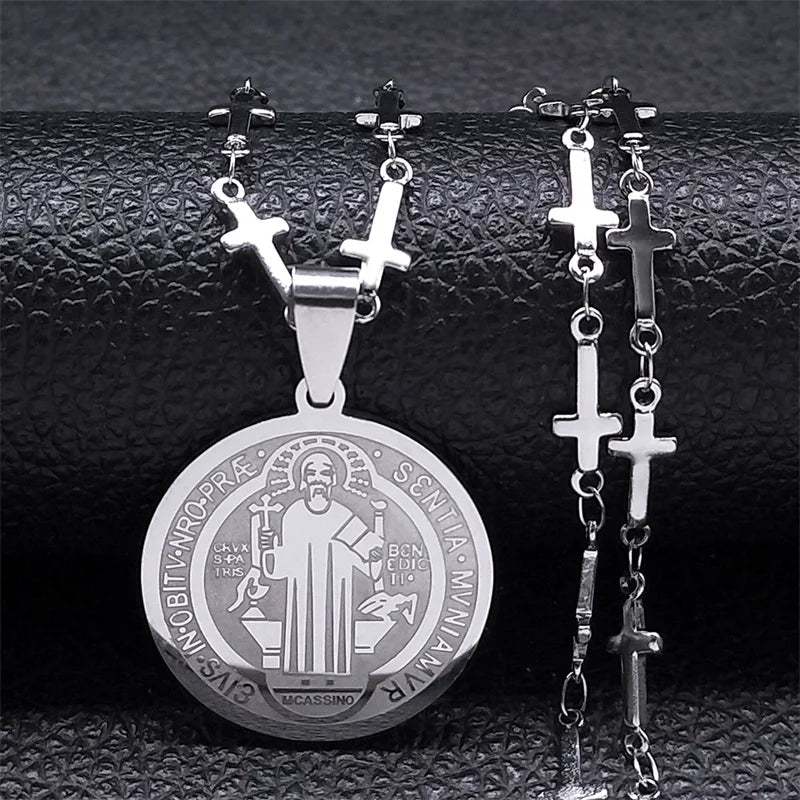 Saint Benedict Medal Stainless Steel Necklace Gold Color N7913GDS02