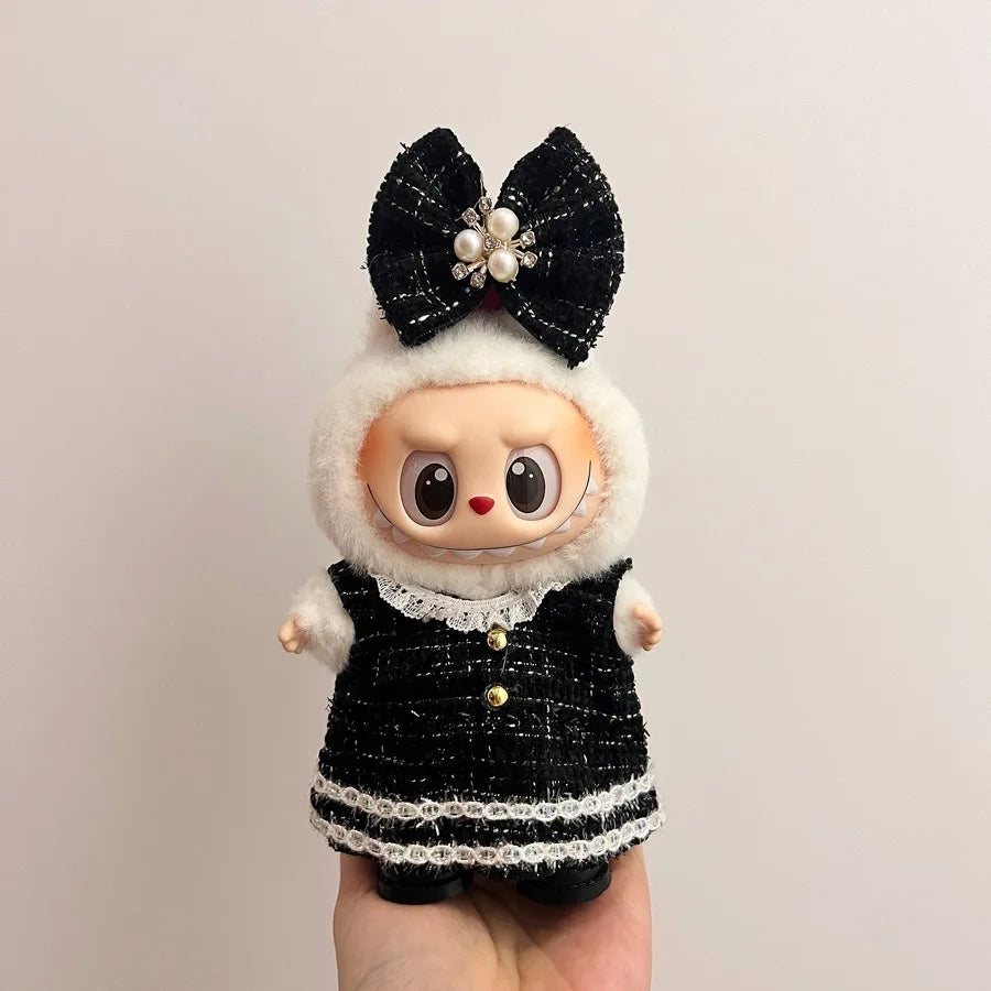 Only clothes Labubu Baby Clothes Vinyl Pulley Cloth 17cm Doll Cute Dress up Casual Set Skirt Plush Toy Clothes
