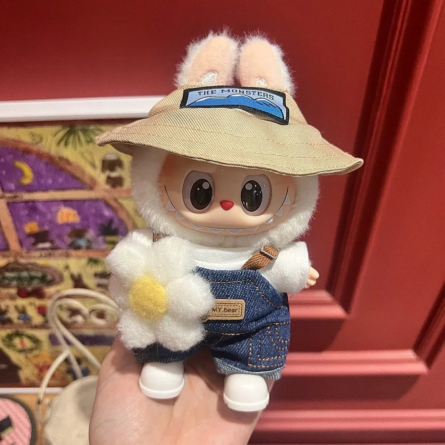 Only clothes Labubu Baby Clothes Vinyl Pulley Cloth 17cm Doll Cute Dress up Casual Set Skirt Plush Toy Clothes