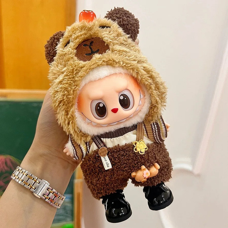 Only clothes Labubu Baby Clothes Vinyl Pulley Cloth 17cm Doll Cute Dress up Casual Set Skirt Plush Toy Clothes