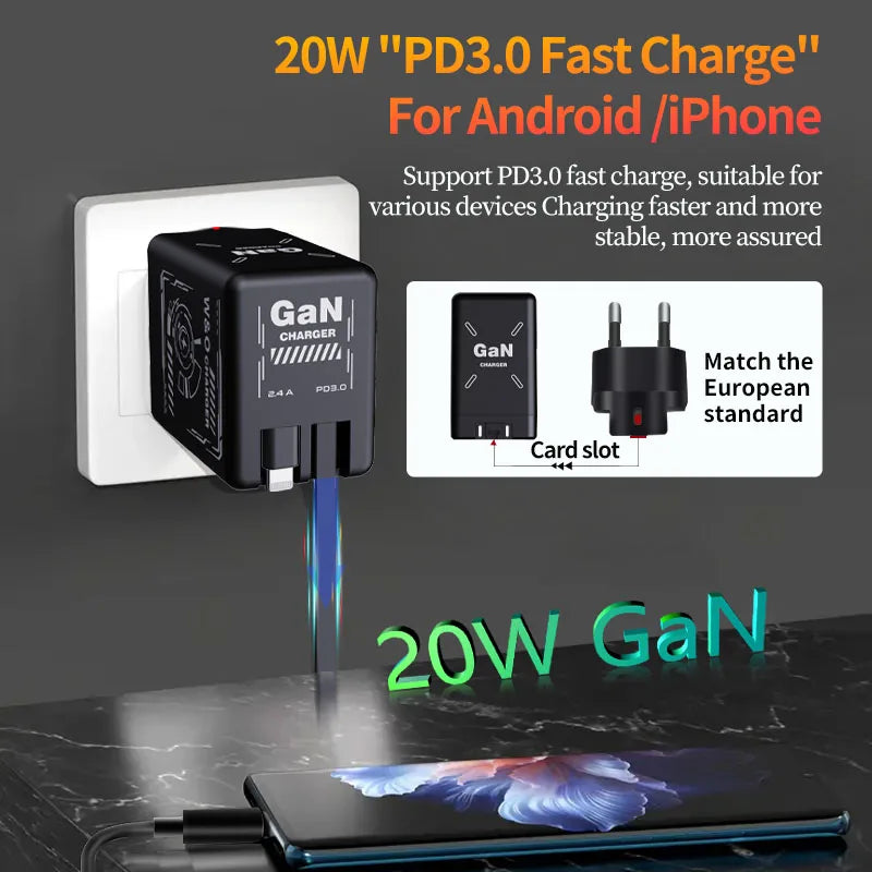 W&O GaN Fast Charging Cable Type C 20W and Lightning Liquid Silicone Cable for iPhone 14 15 Pro Max Xiaomi Realme Redmi ﻿