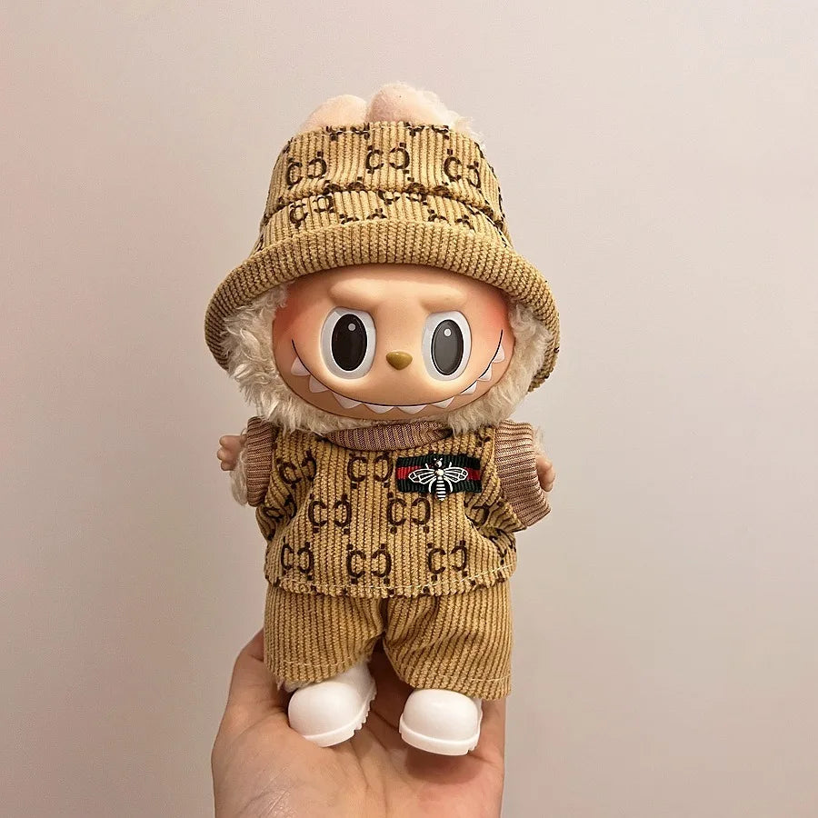 Only clothes Labubu Baby Clothes Vinyl Pulley Cloth 17cm Doll Cute Dress up Casual Set Skirt Plush Toy Clothes
