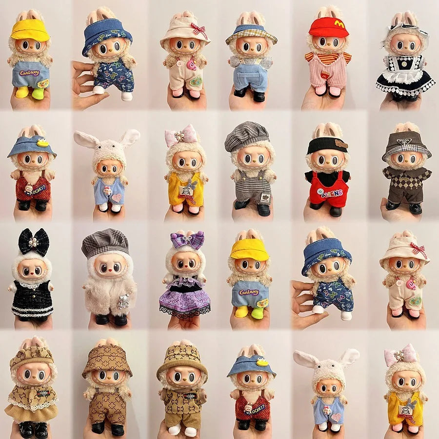 Only clothes Labubu Baby Clothes Vinyl Pulley Cloth 17cm Doll Cute Dress up Casual Set Skirt Plush Toy Clothes