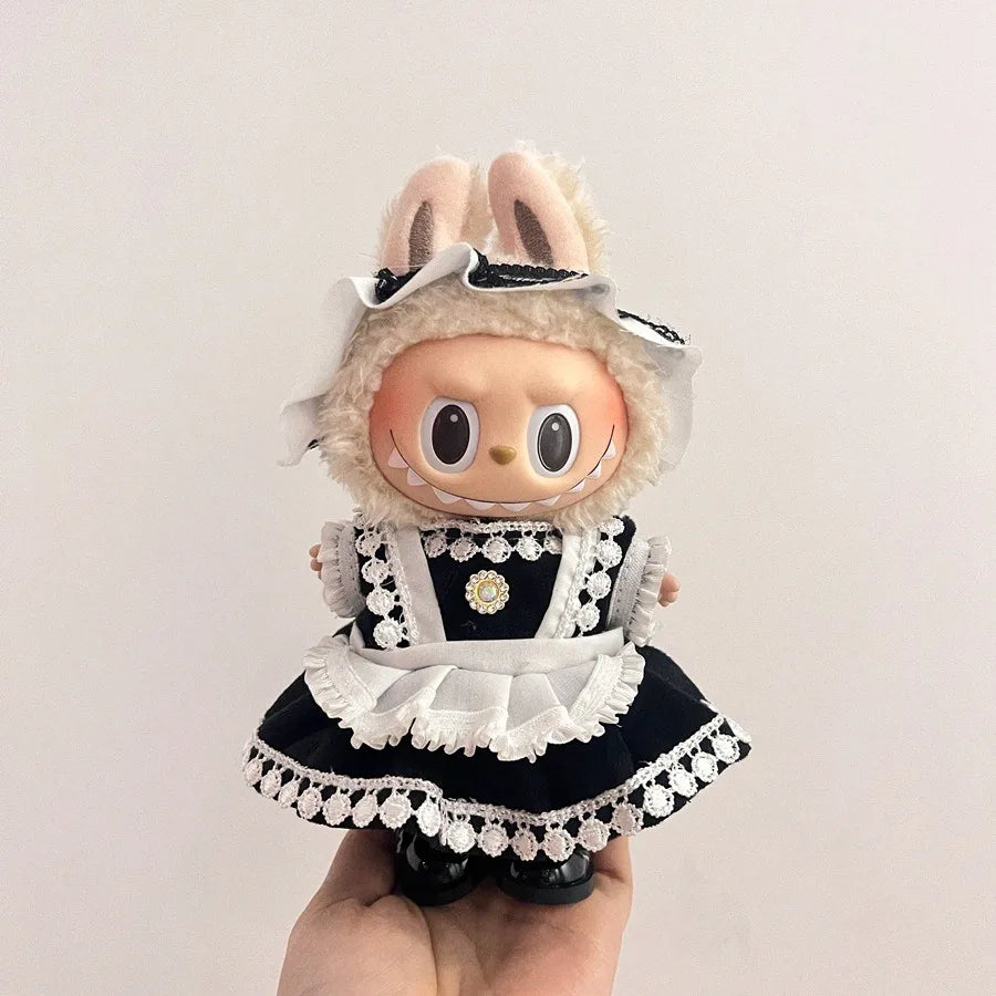 Only clothes Labubu Baby Clothes Vinyl Pulley Cloth 17cm Doll Cute Dress up Casual Set Skirt Plush Toy Clothes