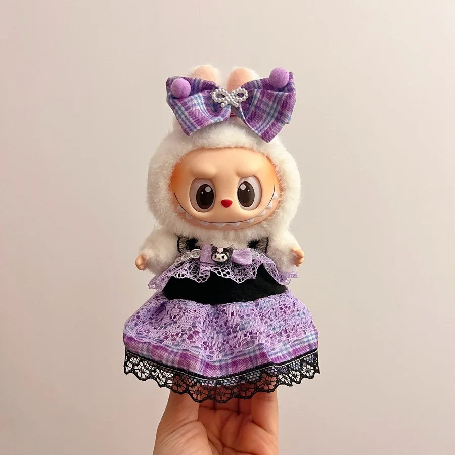 Only clothes Labubu Baby Clothes Vinyl Pulley Cloth 17cm Doll Cute Dress up Casual Set Skirt Plush Toy Clothes