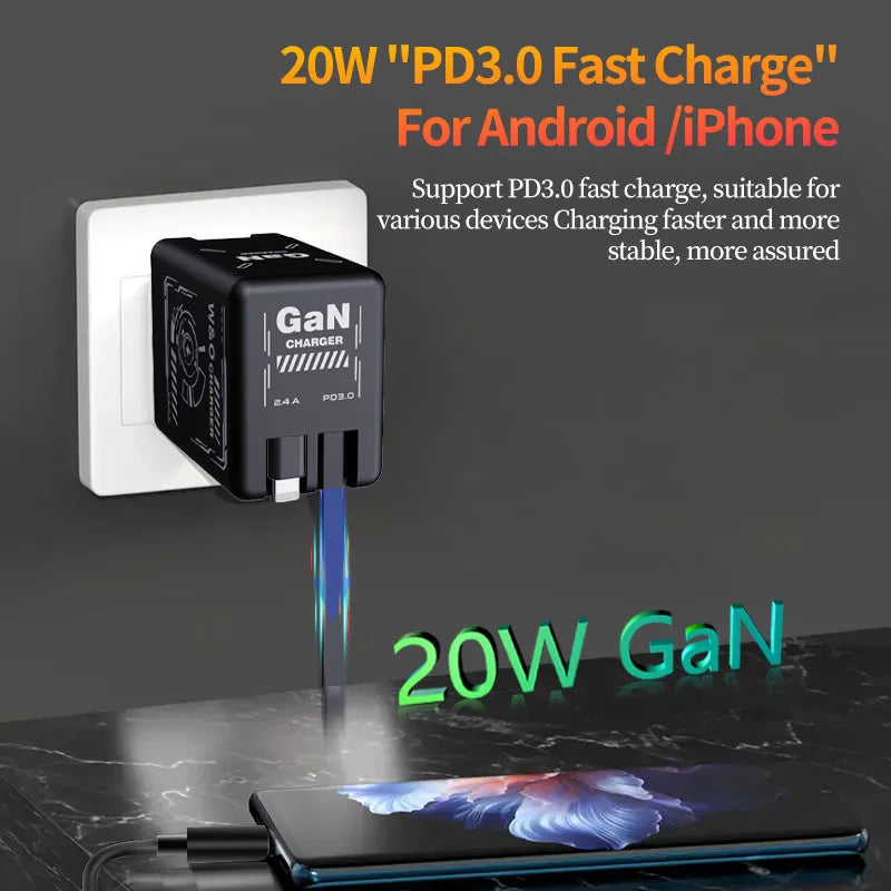W&O GaN Fast Charging Cable Type C 20W and Lightning Liquid Silicone Cable for iPhone 14 15 Pro Max Xiaomi Realme Redmi ﻿