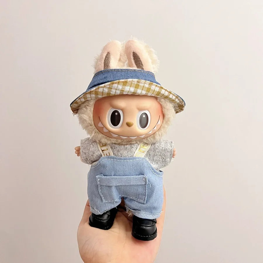 Only clothes Labubu Baby Clothes Vinyl Pulley Cloth 17cm Doll Cute Dress up Casual Set Skirt Plush Toy Clothes