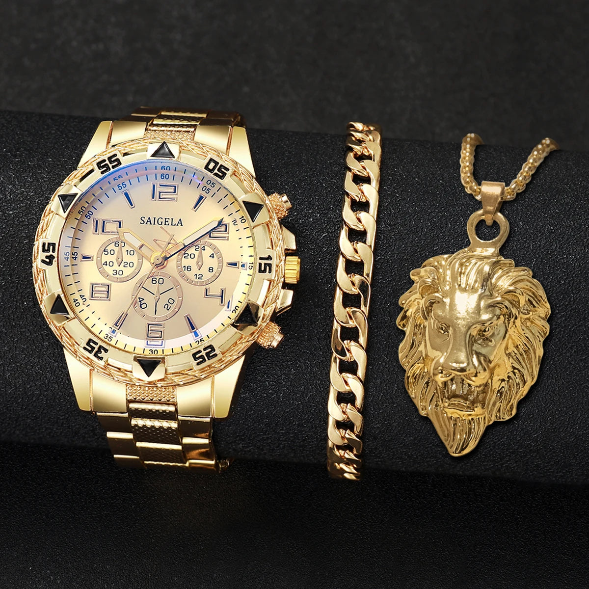 Set Fashion Pessø Steel Band Men's Watches Arabic Dial Man Business Masculino (Box Not Included ）