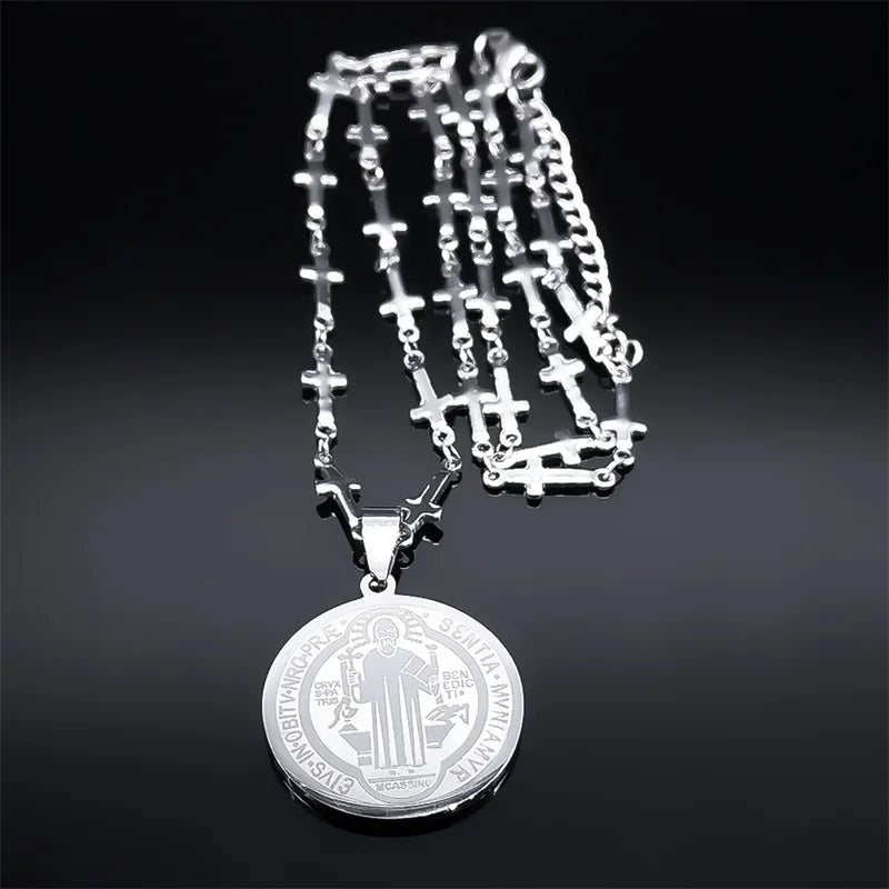 Saint Benedict Medal Stainless Steel Necklace Gold Color N7913GDS02