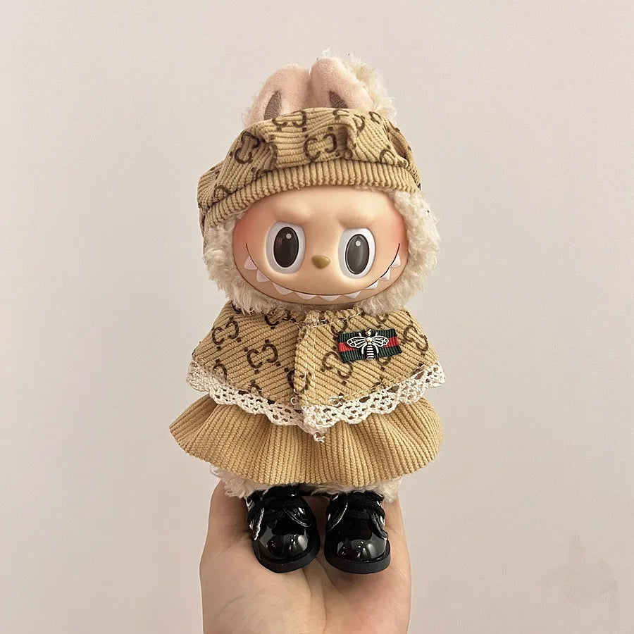 Only clothes Labubu Baby Clothes Vinyl Pulley Cloth 17cm Doll Cute Dress up Casual Set Skirt Plush Toy Clothes