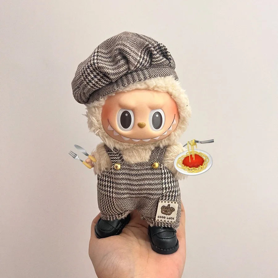 Only clothes Labubu Baby Clothes Vinyl Pulley Cloth 17cm Doll Cute Dress up Casual Set Skirt Plush Toy Clothes