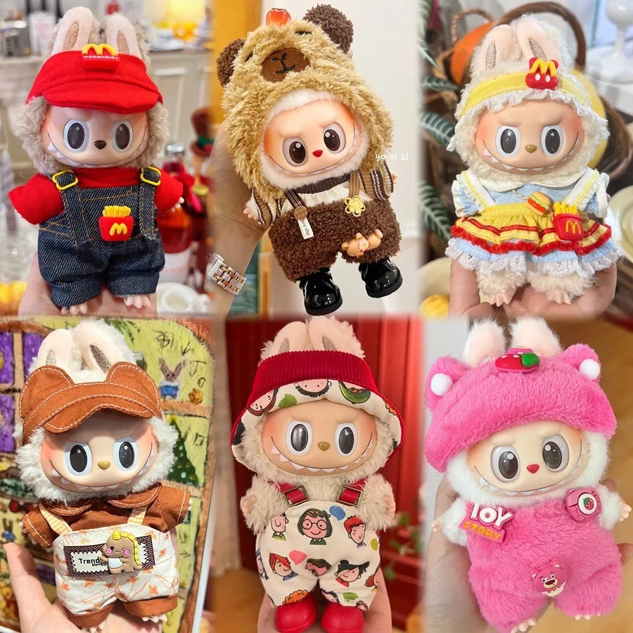 Only clothes Labubu Baby Clothes Vinyl Pulley Cloth 17cm Doll Cute Dress up Casual Set Skirt Plush Toy Clothes