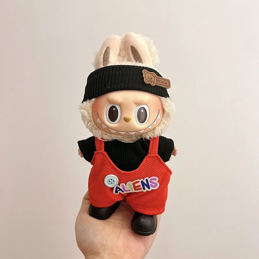 Only clothes Labubu Baby Clothes Vinyl Pulley Cloth 17cm Doll Cute Dress up Casual Set Skirt Plush Toy Clothes