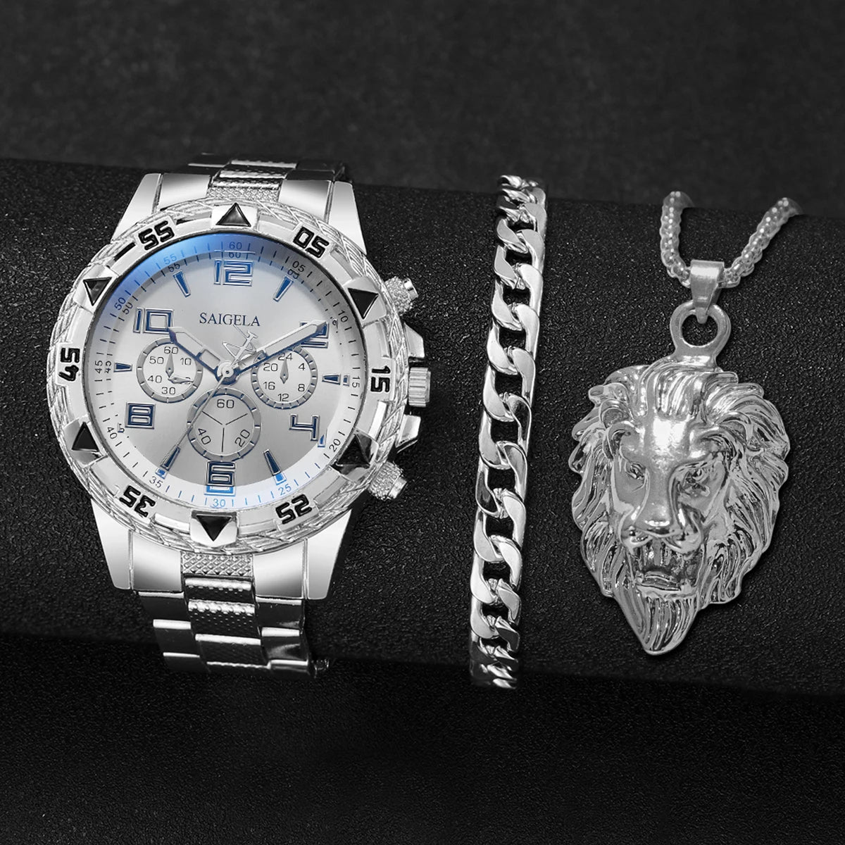 Set Fashion Pessø Steel Band Men's Watches Arabic Dial Man Business Masculino (Box Not Included ）