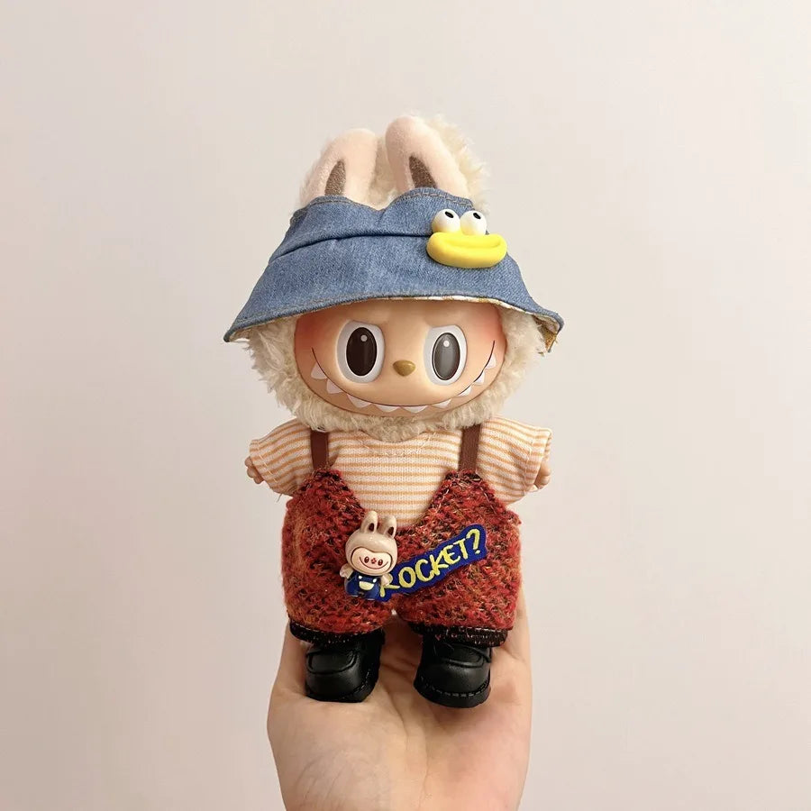 Only clothes Labubu Baby Clothes Vinyl Pulley Cloth 17cm Doll Cute Dress up Casual Set Skirt Plush Toy Clothes
