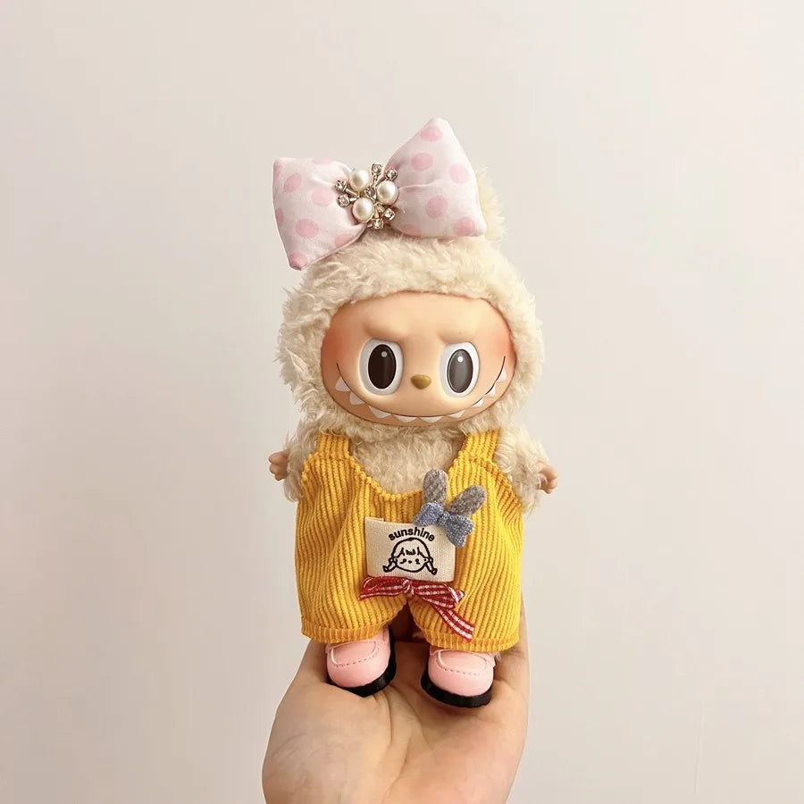 Only clothes Labubu Baby Clothes Vinyl Pulley Cloth 17cm Doll Cute Dress up Casual Set Skirt Plush Toy Clothes