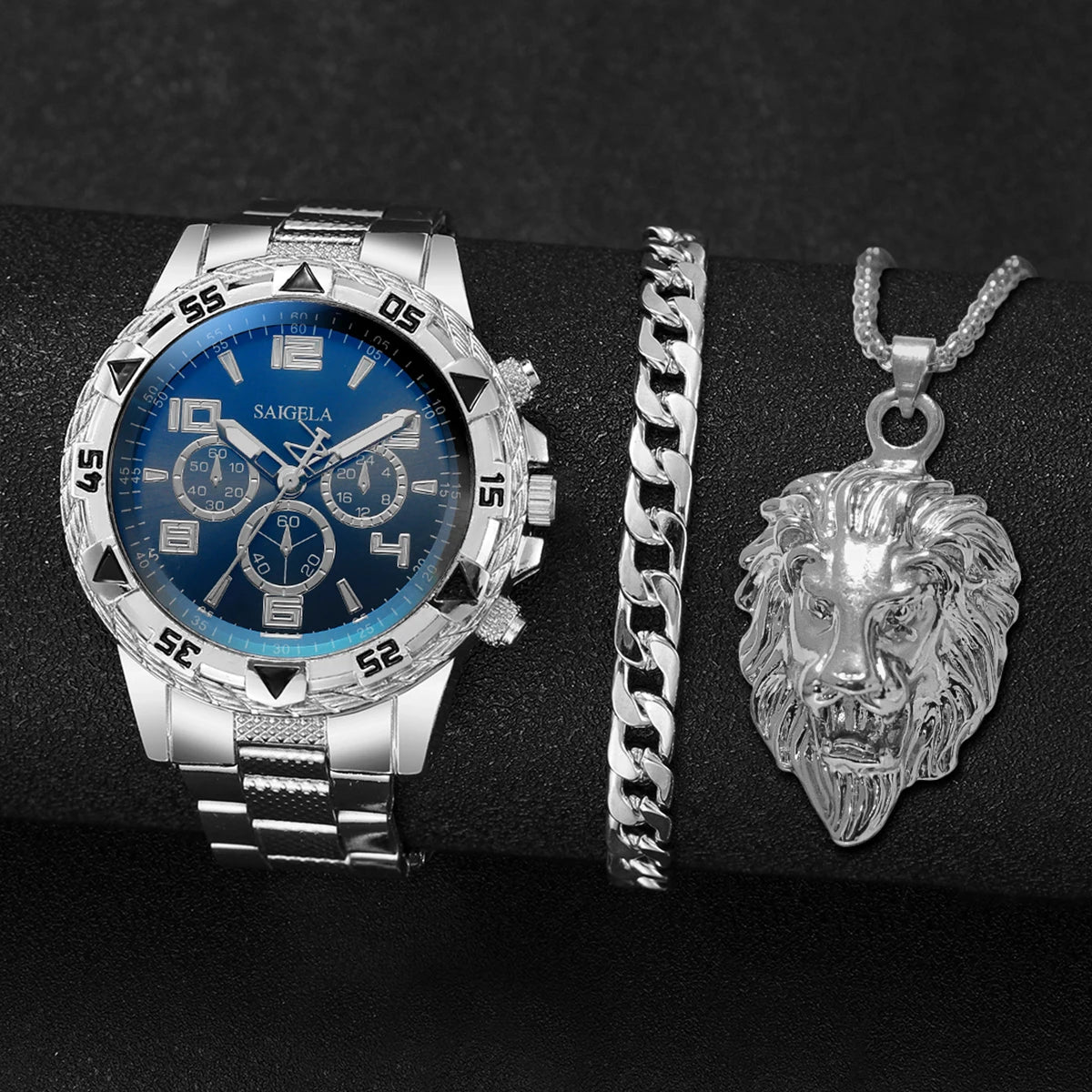 Set Fashion Pessø Steel Band Men's Watches Arabic Dial Man Business Masculino (Box Not Included ）