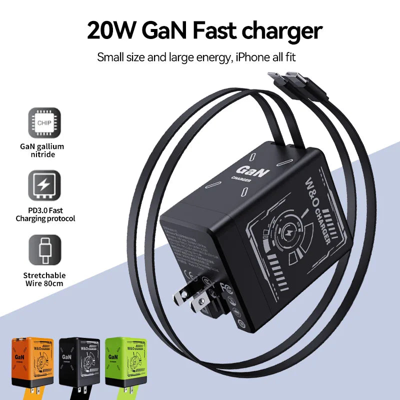 W&O GaN Fast Charging Cable Type C 20W and Lightning Liquid Silicone Cable for iPhone 14 15 Pro Max Xiaomi Realme Redmi ﻿