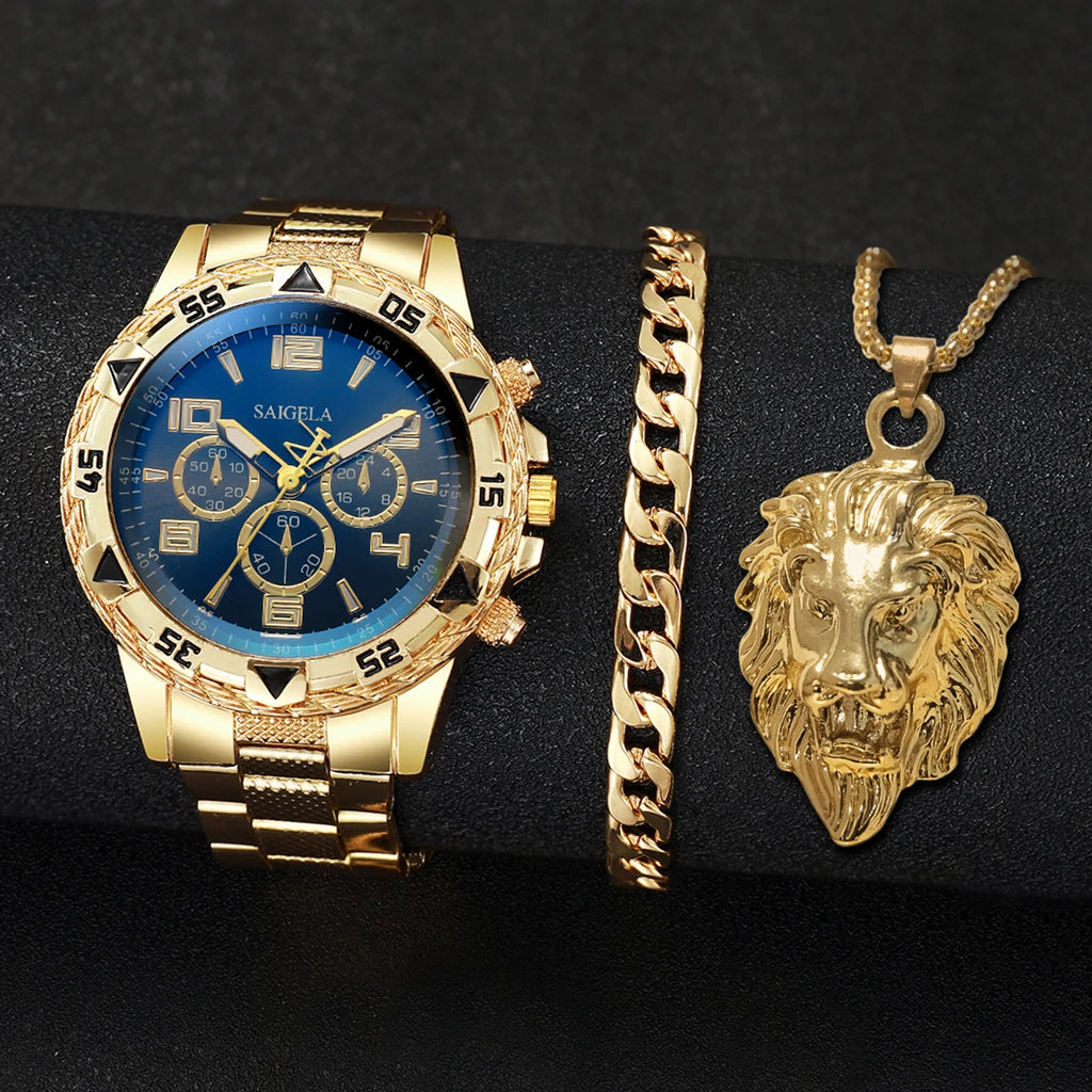Set Fashion Pessø Steel Band Men's Watches Arabic Dial Man Business Masculino (Box Not Included ）
