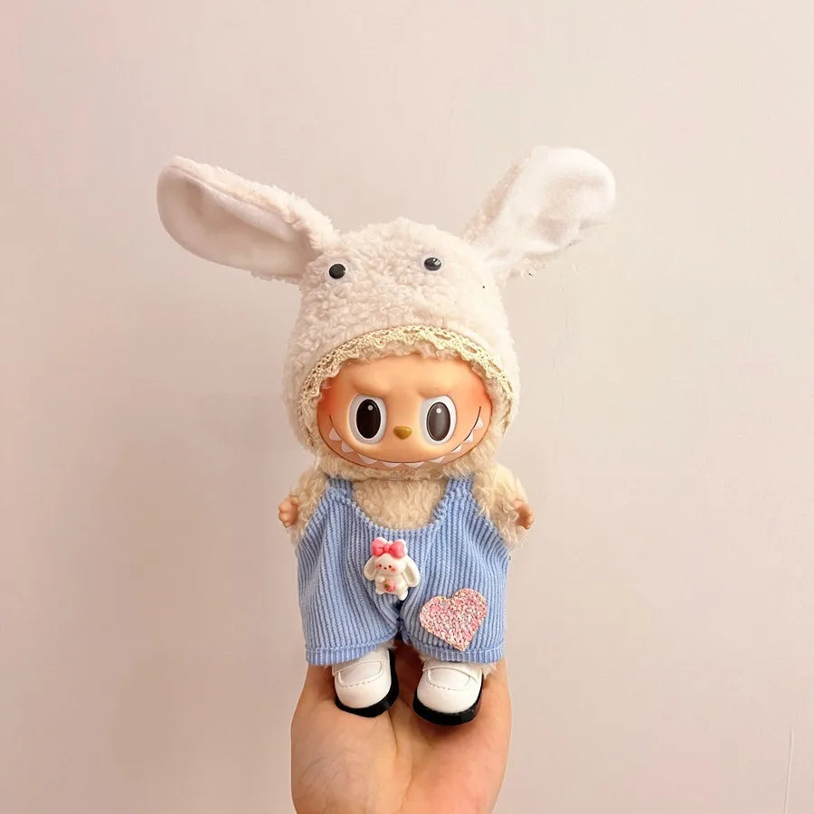 Only clothes Labubu Baby Clothes Vinyl Pulley Cloth 17cm Doll Cute Dress up Casual Set Skirt Plush Toy Clothes