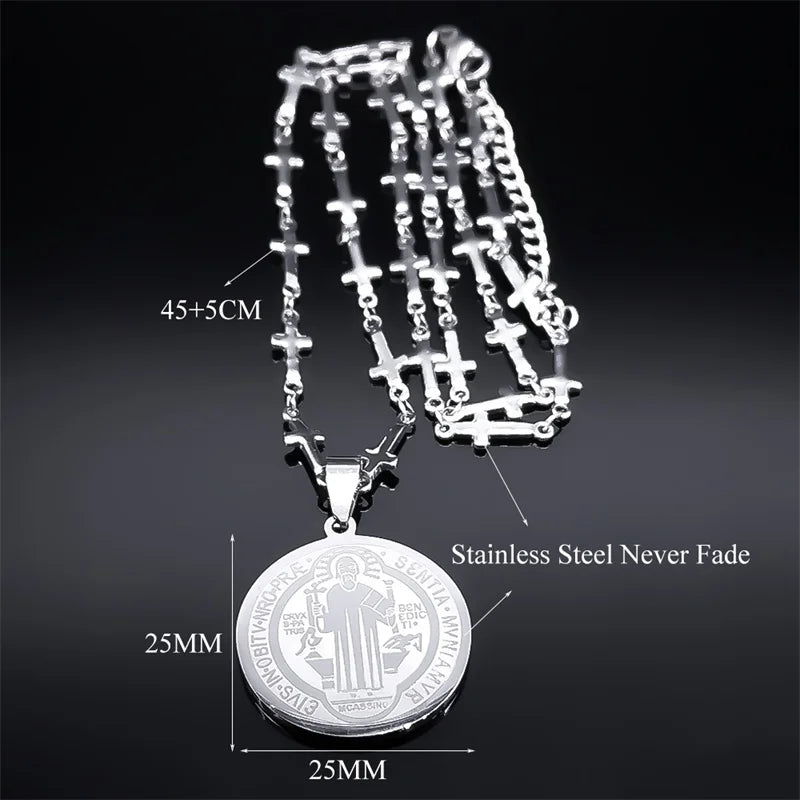Saint Benedict Medal Stainless Steel Necklace Gold Color N7913GDS02