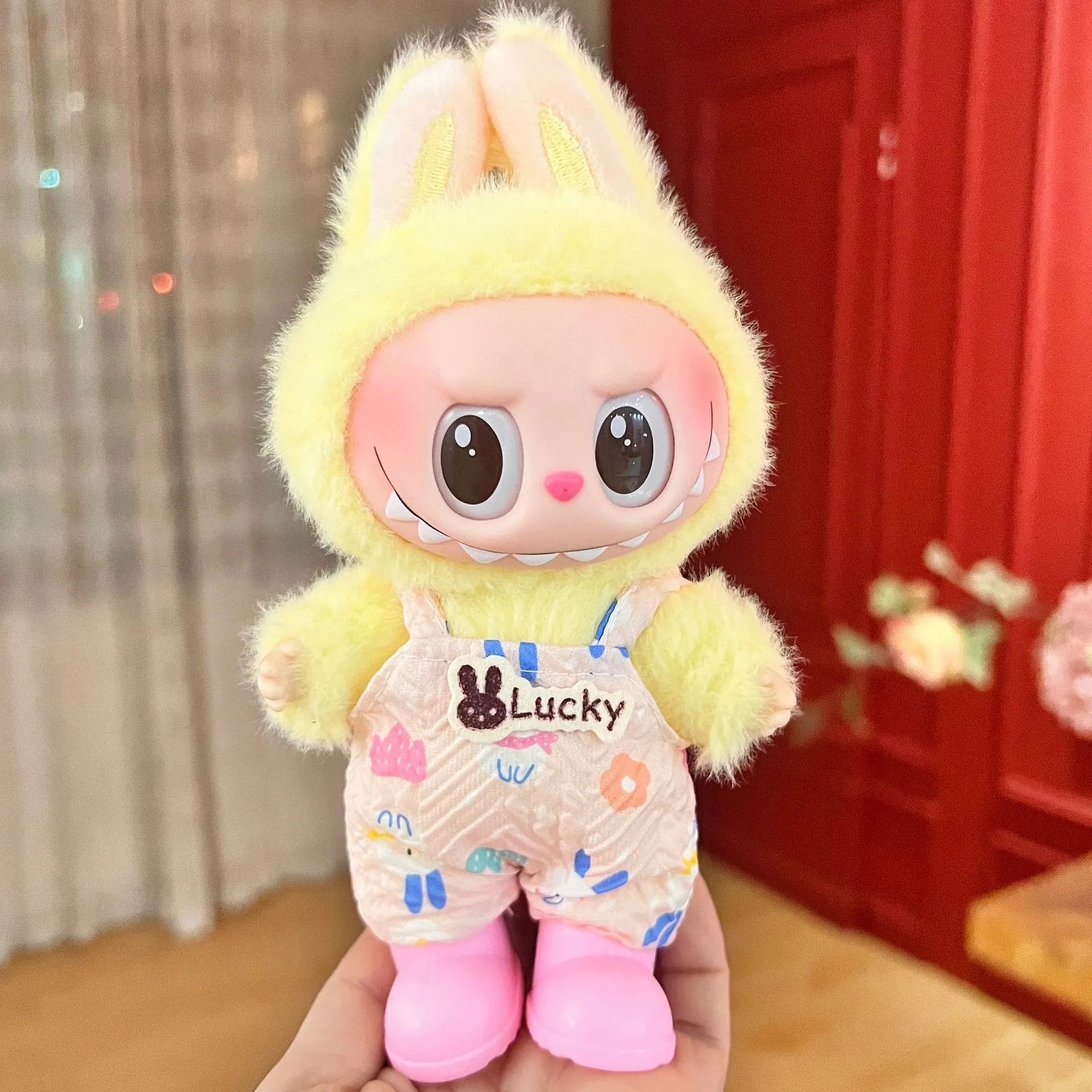 Only clothes Labubu Baby Clothes Vinyl Pulley Cloth 17cm Doll Cute Dress up Casual Set Skirt Plush Toy Clothes