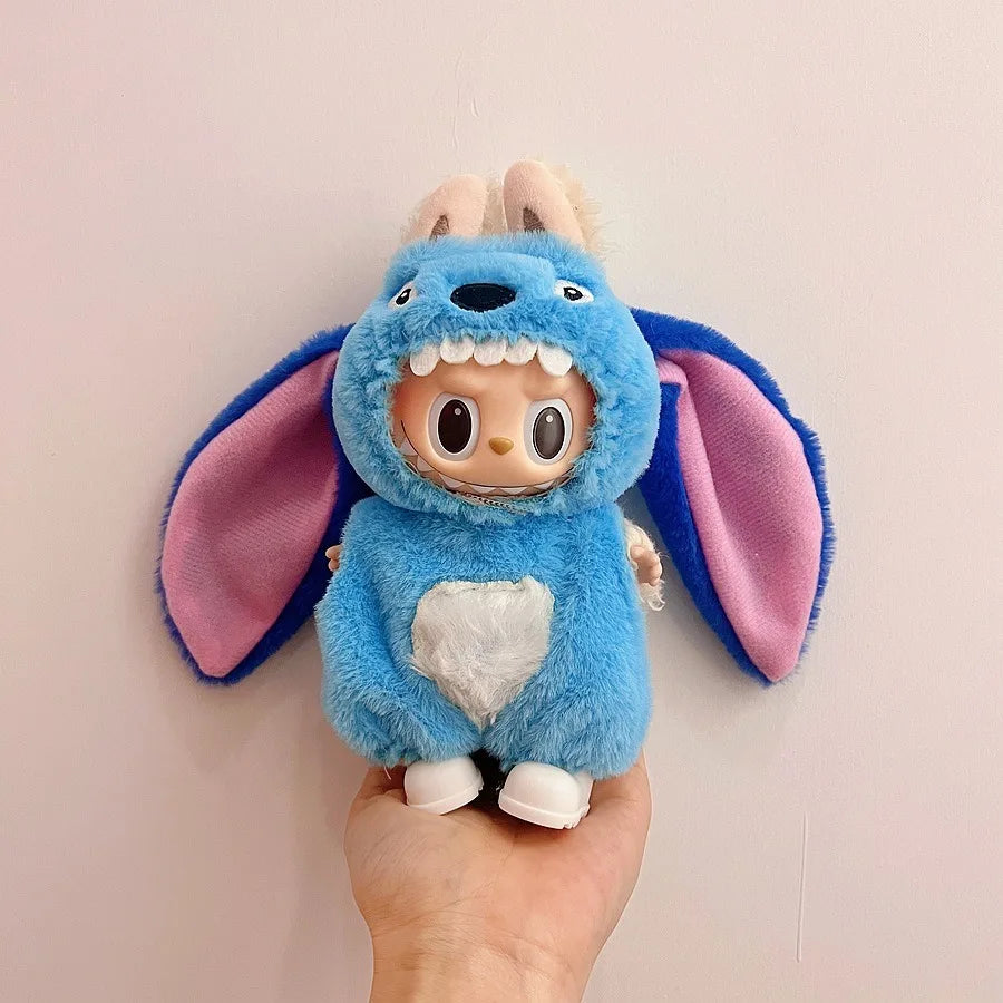 Only clothes Labubu Baby Clothes Vinyl Pulley Cloth 17cm Doll Cute Dress up Casual Set Skirt Plush Toy Clothes